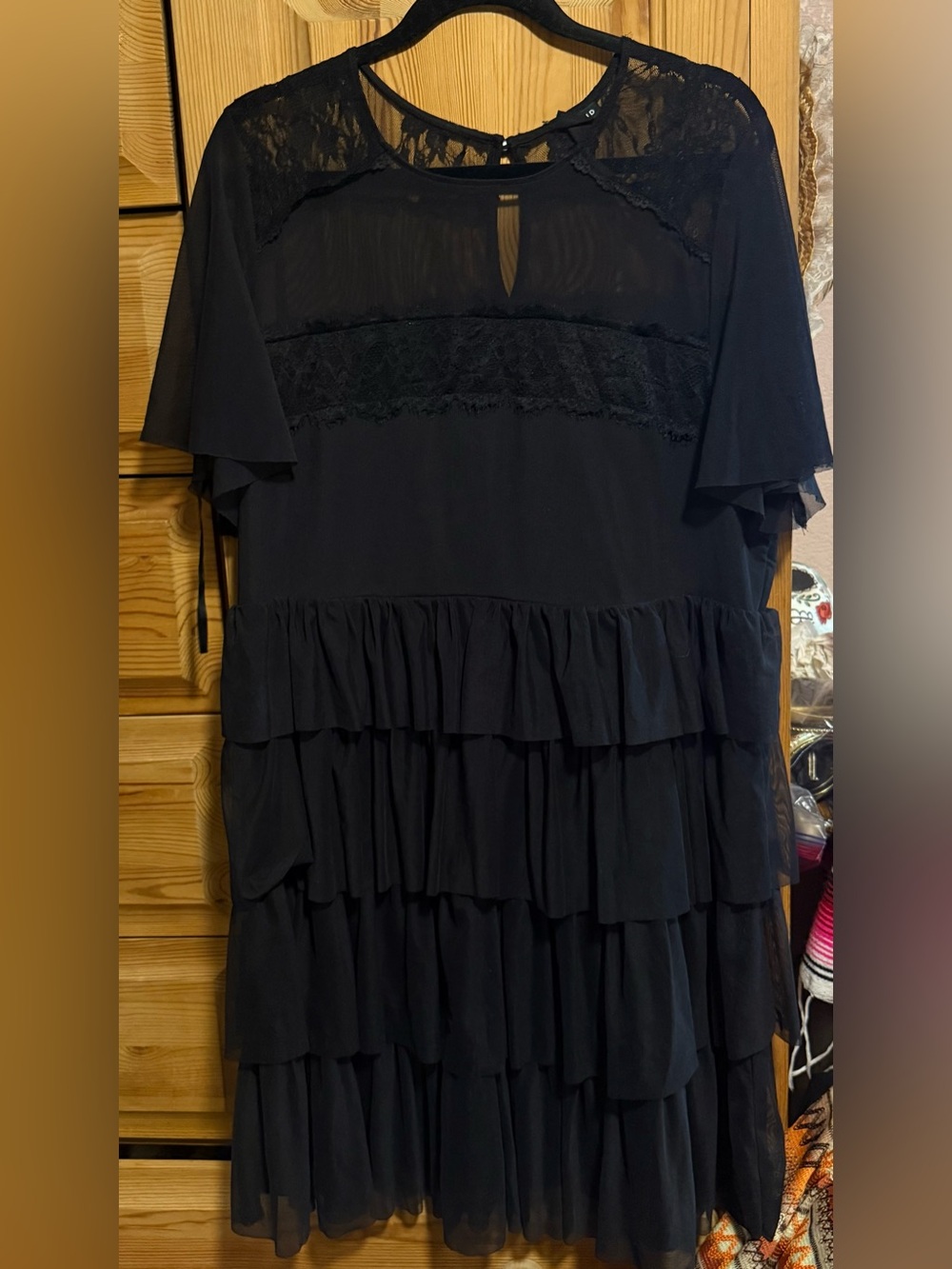 Torrid Black Tiered Ruffle Midi Dress with Lace